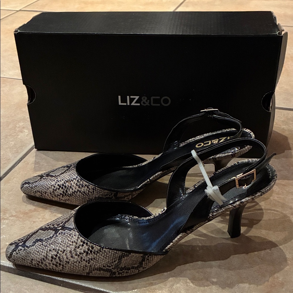Liz & Co. Snakeskin Heels - Black and Tan